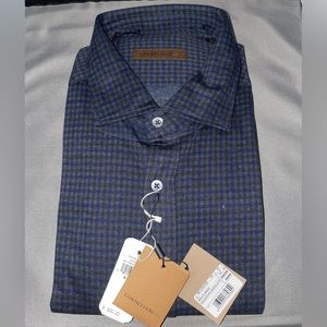 Corneliani blue plaid dress shirt. Size 43-17. New with tags